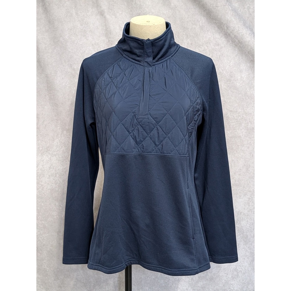 Avia Womens Navy Blue Quilted Panel Quarter Zip‎ Pullover Jacket Medium C54